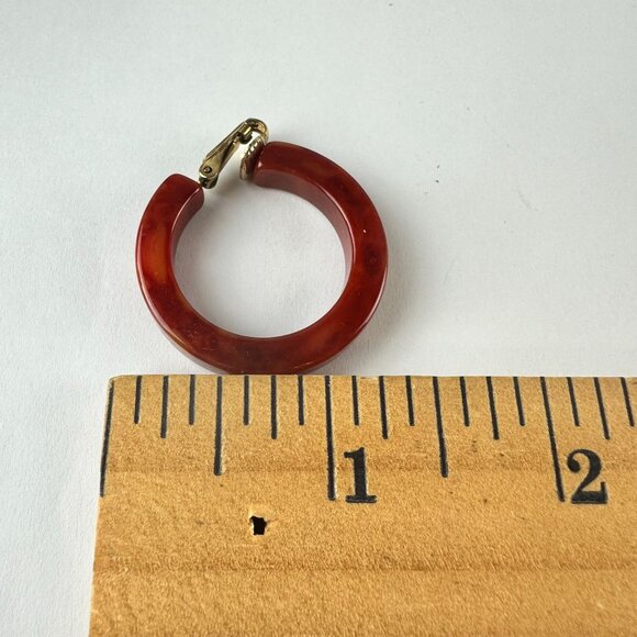 Vintage Red Bakelite Hoop Clip-On Earrings 1.25 Inch Diameter - Picture 3 of 4